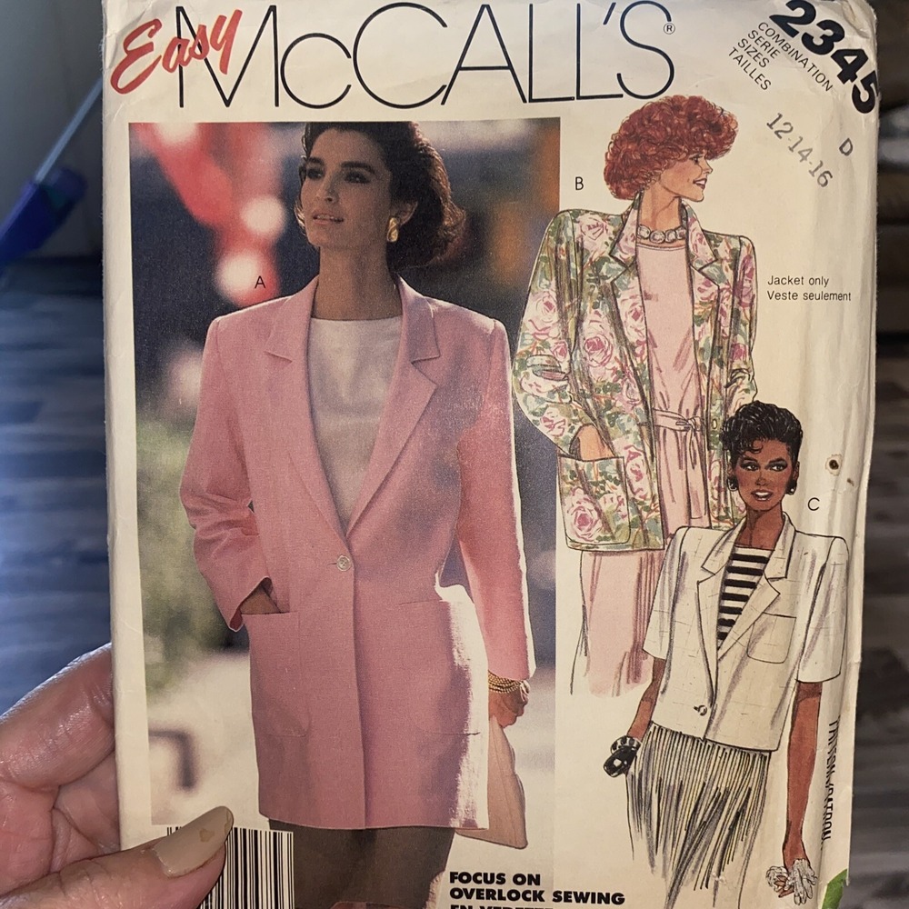 McCalls 2345 Jacket Blazer Sewing Pattern Sizes 12 14 16 Vintage Cut Complete